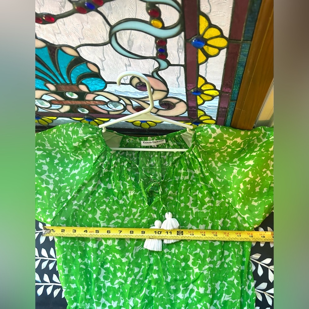 NWOT‎ Karina Grimaldi Silk Blend Tassel Mini Dress 🌿 Boho Resort Beach Chic - Picture 6 of 10